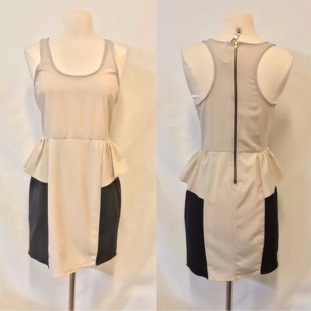 Peppermint Cream & Black Peplum Dress S